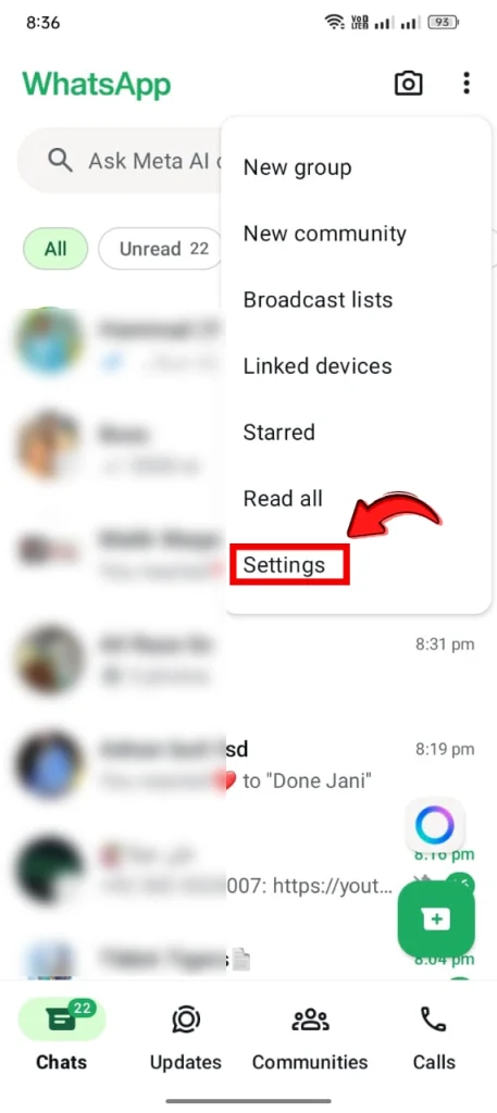Click on the Settings to open the settings.