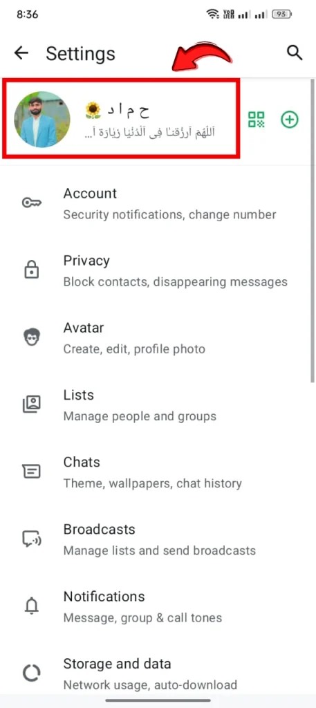 At the top, tap your profile picture/name