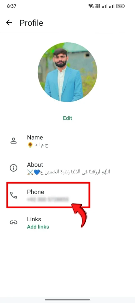 You will see your WhatsApp number under your profile