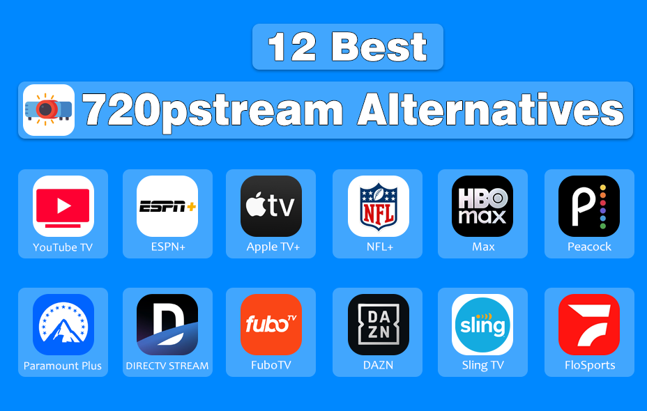 Logos table of 720pstream alternatives as per their ranking | Designed by NogenTech.org