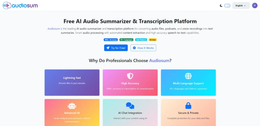Audiosum is a fully functional AI audio intelligence platform that is capable of more than just transcription