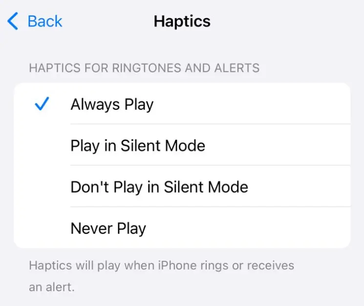 A Snapshot to Enabling or Disabling Haptic Feedback