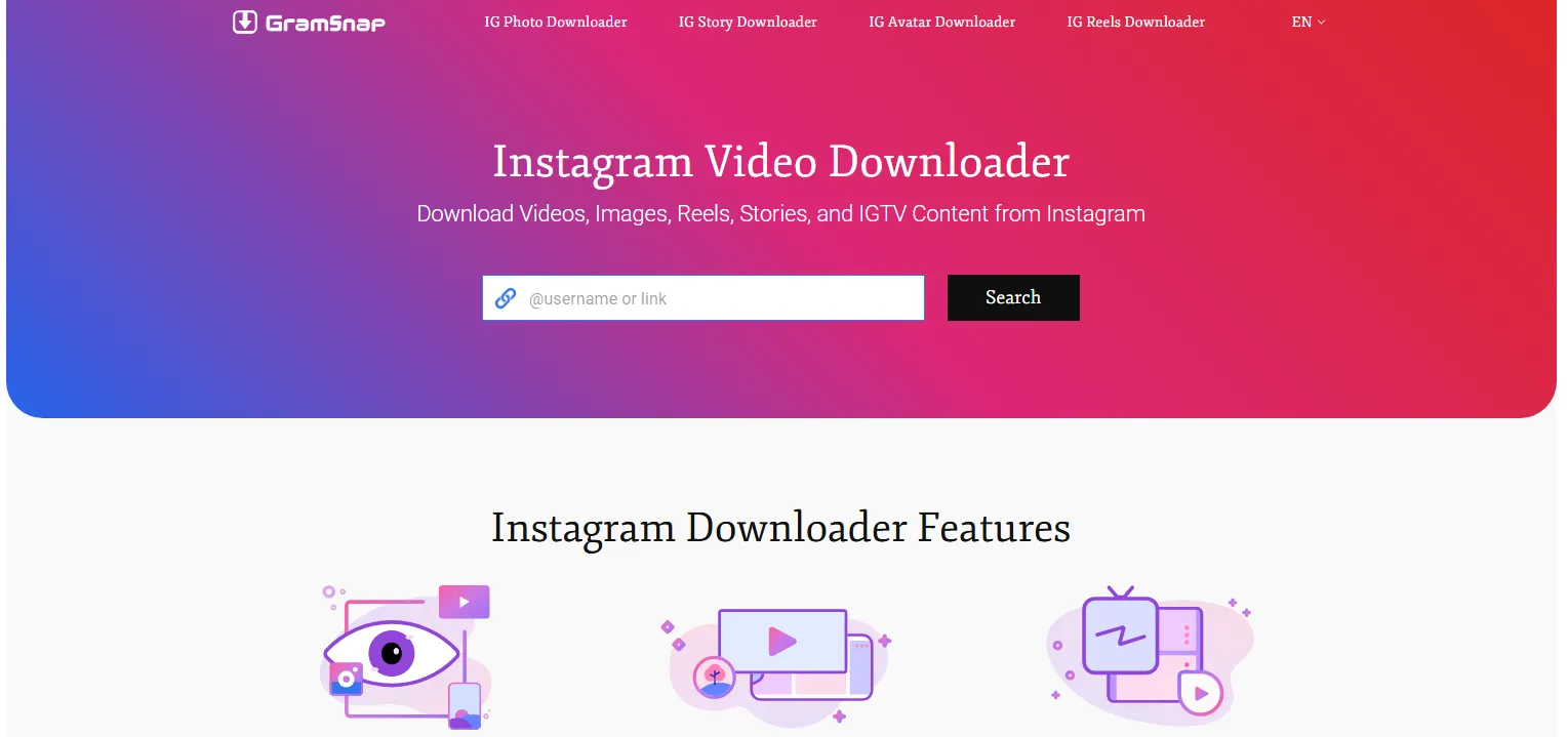 Screenshot of the Gramsnap Instagram viewer & downloader