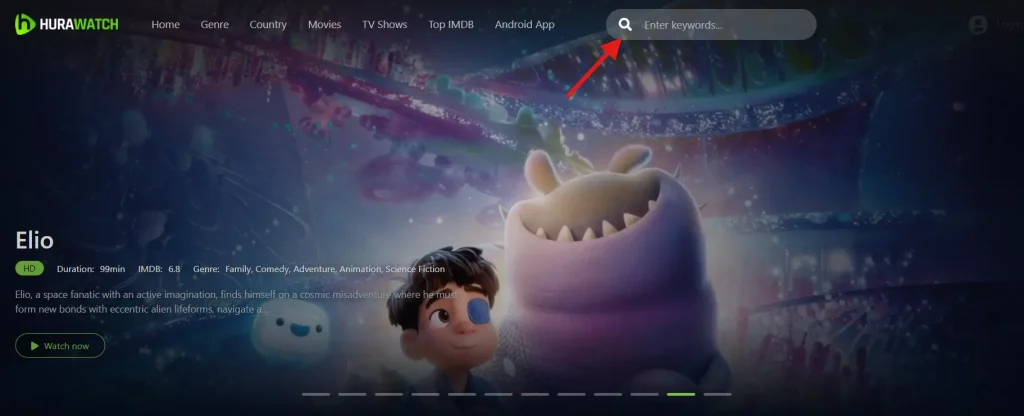 Hurawatch Homepage search option