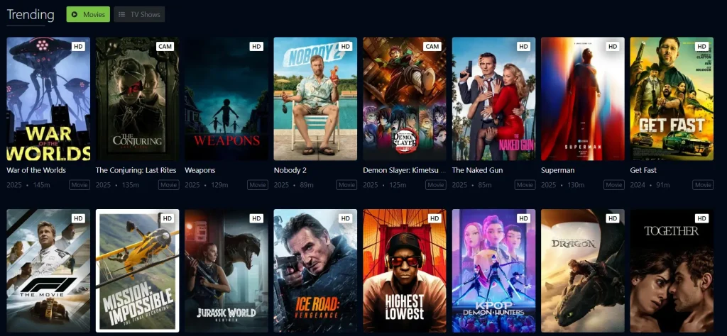 Hurawatch movies and tv shows page