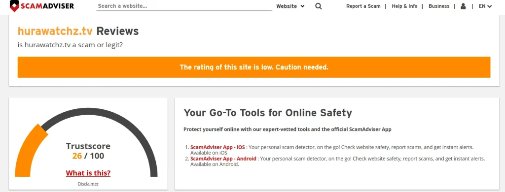 Hurawatch-scam-adviser-score