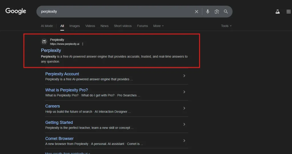 Search Perplexity in Google