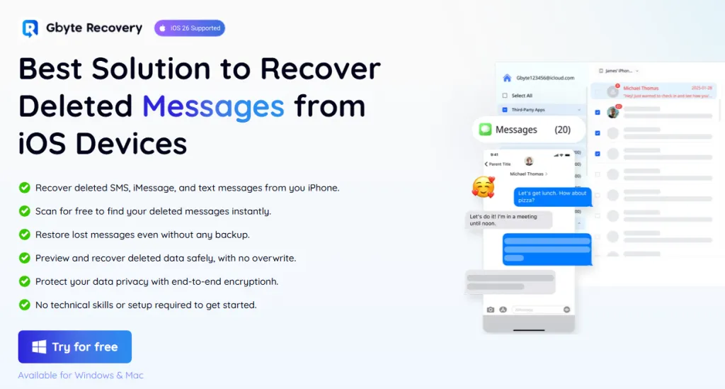 A screenshot of Gbyte Recovery Homepage