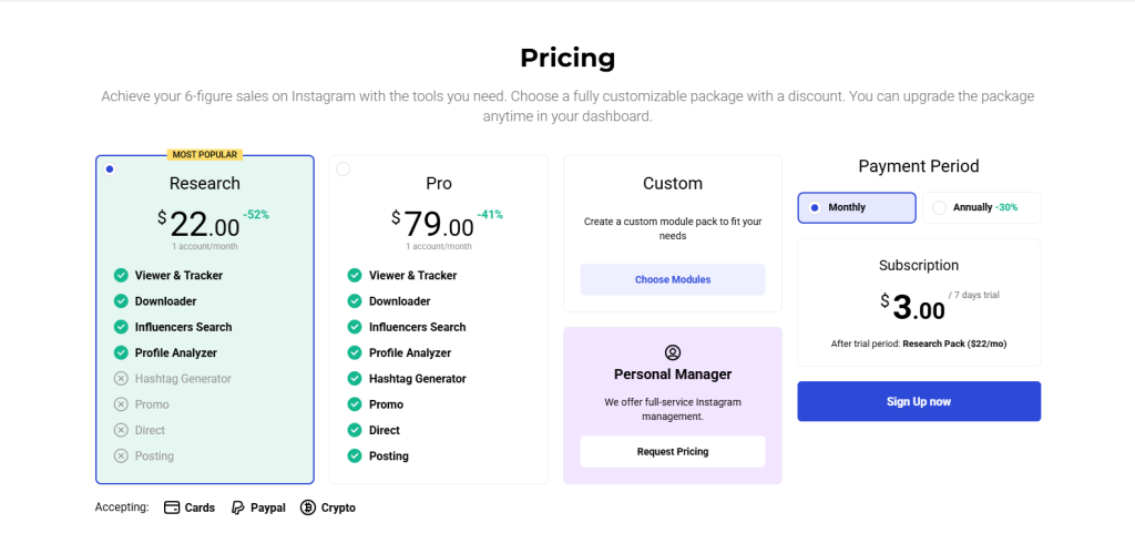Screnshot showing the pricing of inflact captured by nogenTech