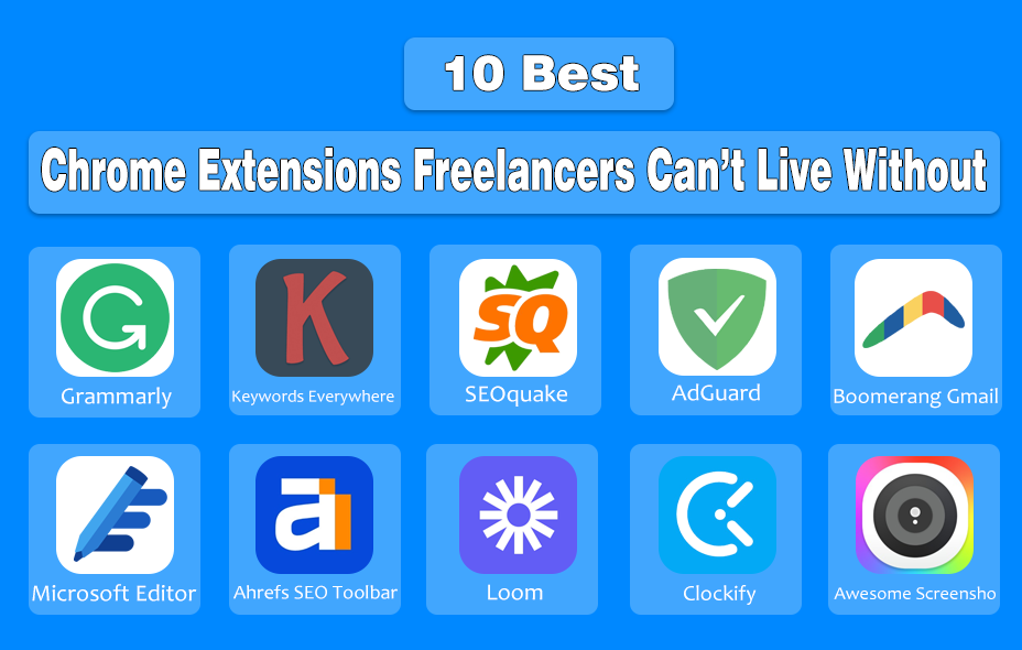 Logos of 10 Best Chrome Extensions for Freelancers