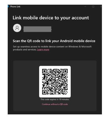 Scan the QR code with Phone Link Mobile App on Desktop