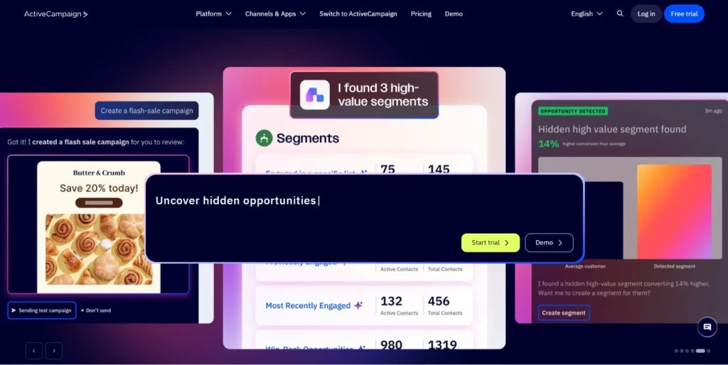 Screenshot of ActiveCampaign homepage