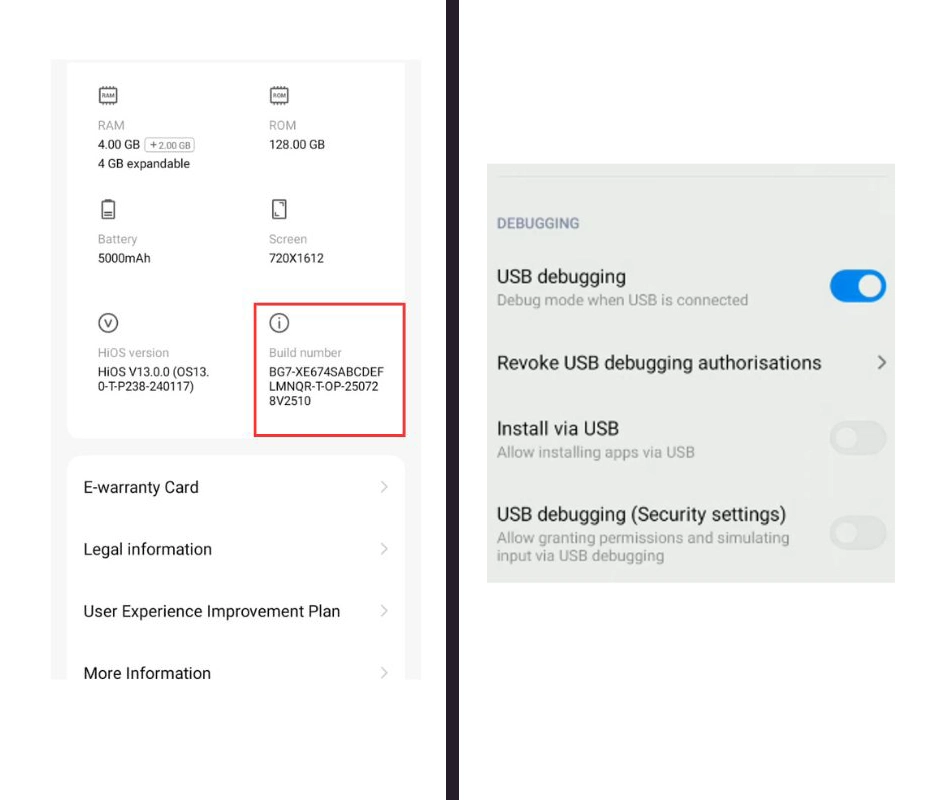 Turn on a developer and enable USB Debugging