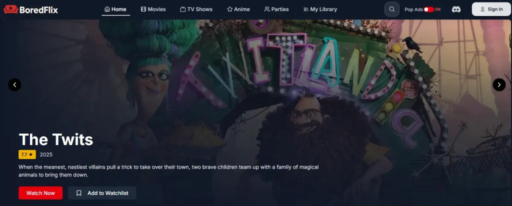 Screenshot of Boredflix Display | Source Boredflix.com