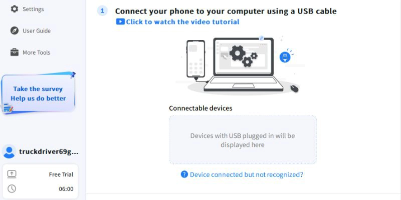 Connect mobile to your PC with USB cable
