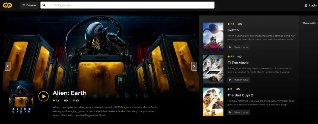 Screenshot of DopeBox.to Home Display