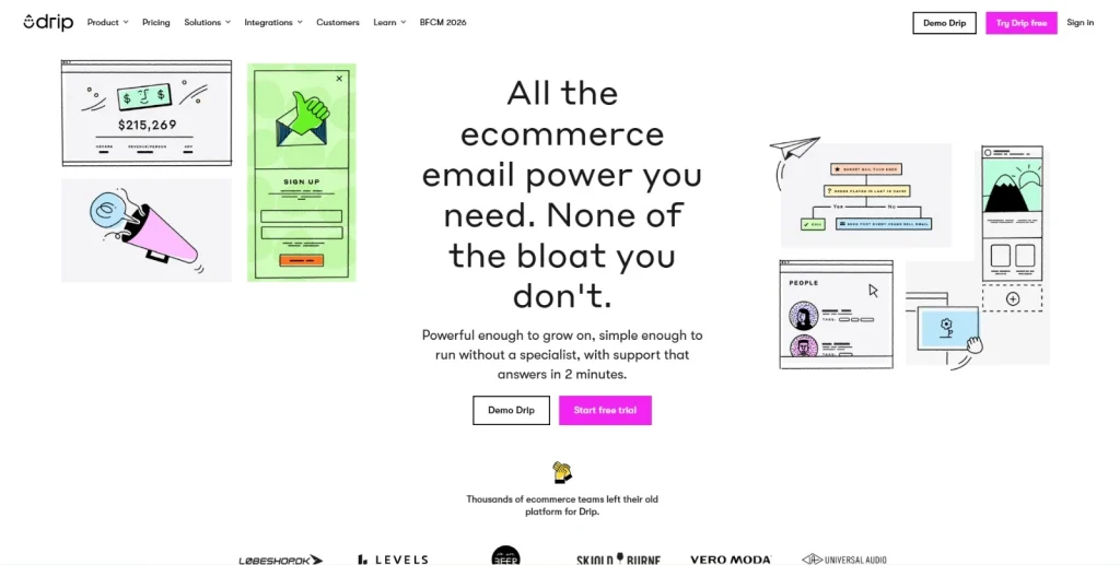 Screenshot of Drip homepage
