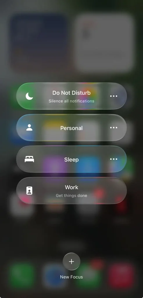 Focus Mode Turn on Via Control Center