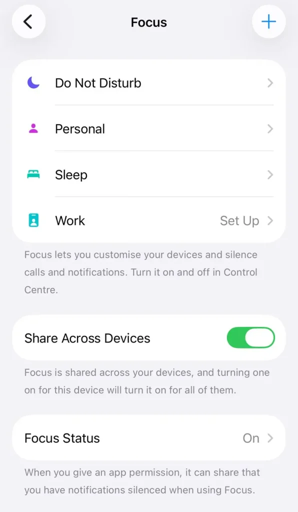 Focus Mode turn on via Settings