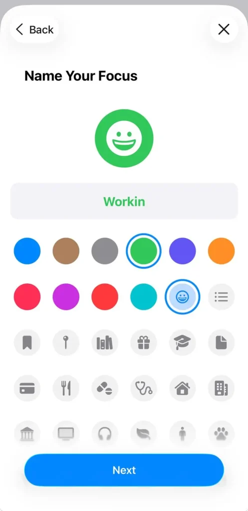 Give it a name, choose an icon/color, etc on Focus Mode