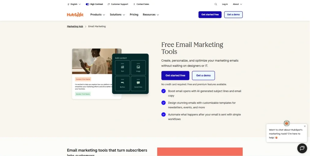 Screenshot of HubSpot homepage