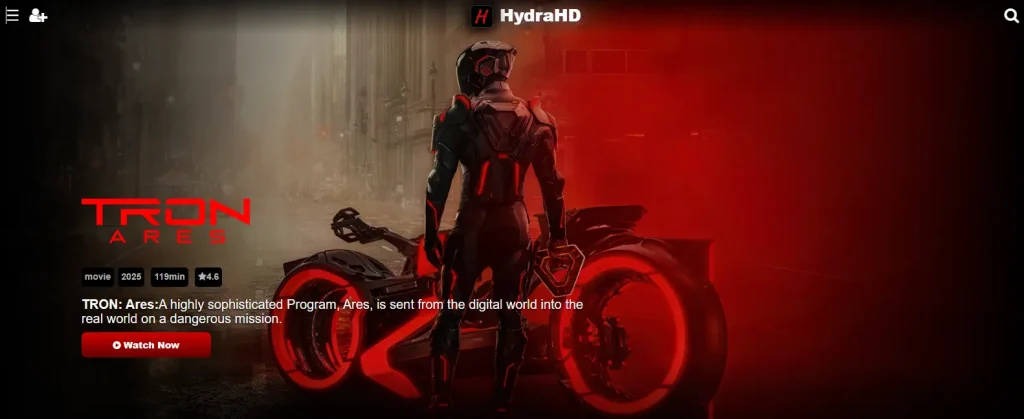Screenshot of HydraHD.com Display