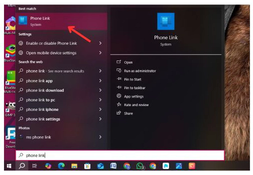 Windows search section on the taskbar