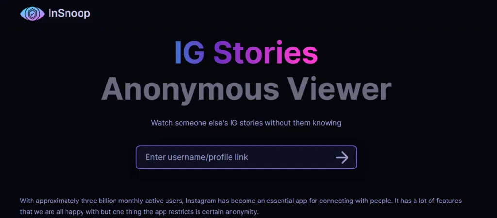 InSnoop Instagram story viewer website screenshot