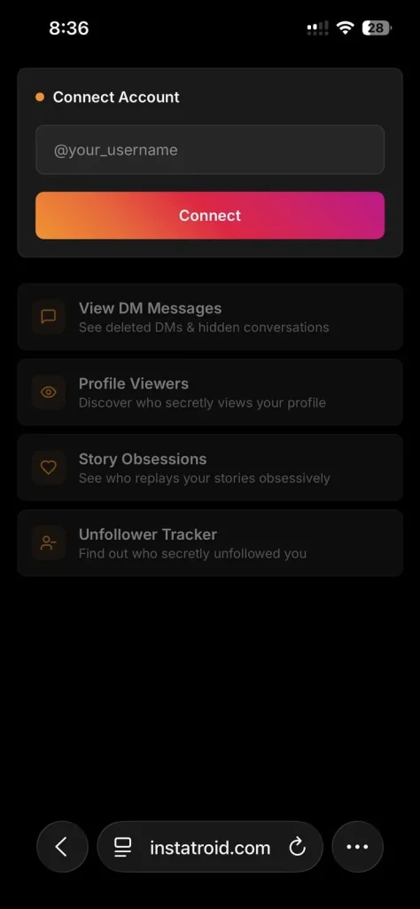 Smartphone Screenshot of Instatroid Interface