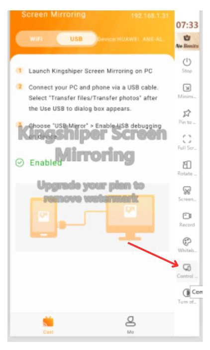 Select Control Phone to use your computer’s mouse on mobile