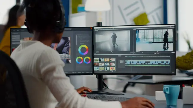 An Expert doing Professional Video Editing on High-end Tool