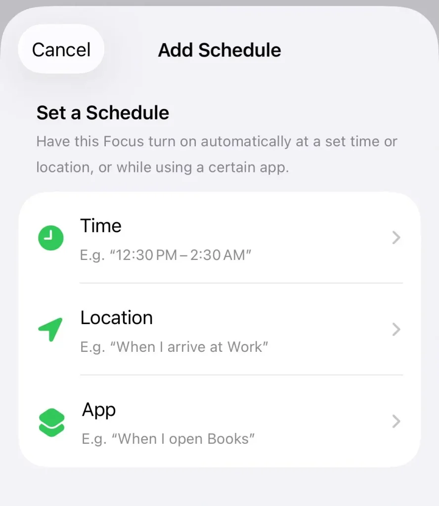 Schedule the Focus Mode