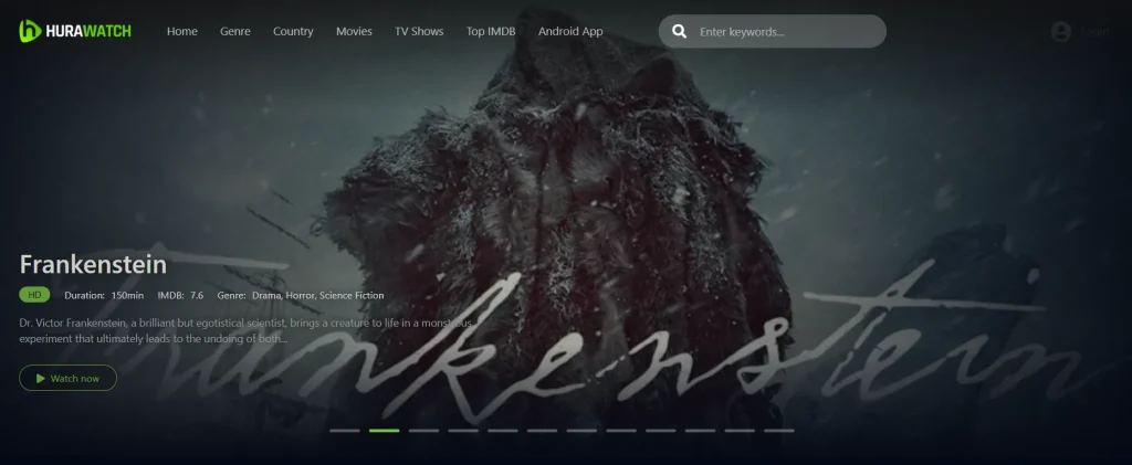 Screenshot of Hurawatch Interface Where The Poster of Frankenstein is Displayed