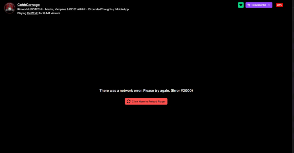 A Snapshot of Twitch Error 2000