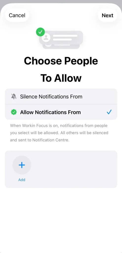 Allow People & Apps on Focus Mode