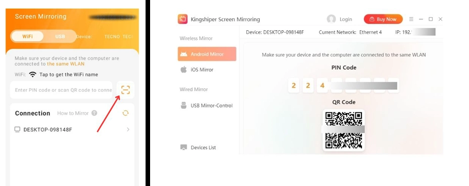 Open the the app on both your PC and smartphone