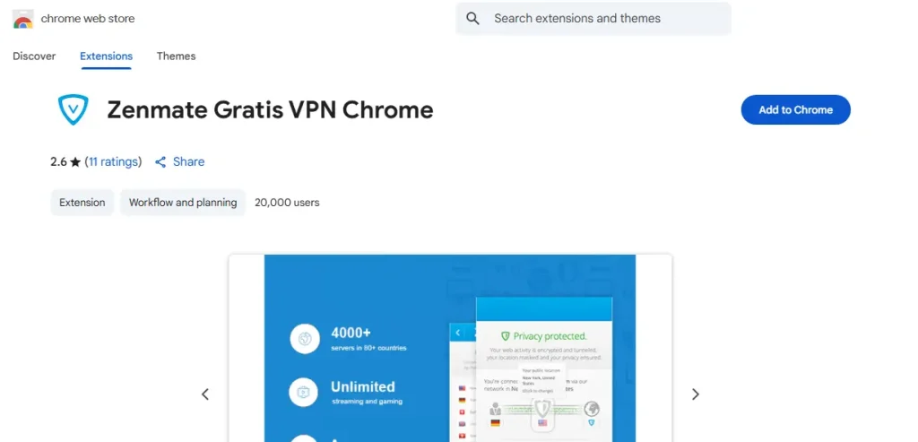 ZenMate VPN Extension Screenshot