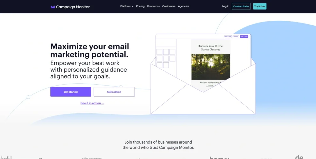 Screenshot of Campaign Monitor homepage