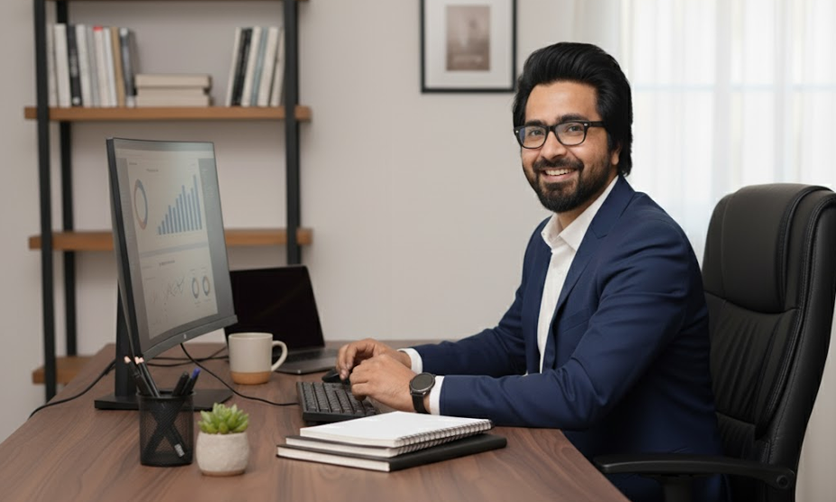 Founder of NogenTech, Fawad Mohsin, Working Remotely at his Desk