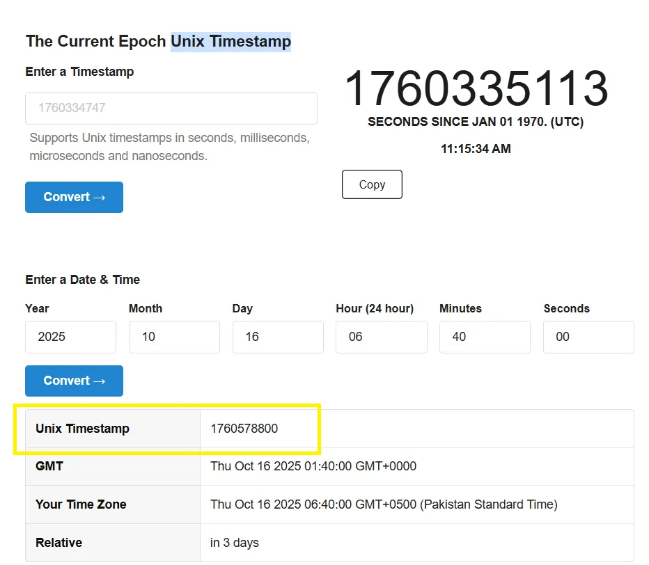 Discord Unix Timestamp Generated