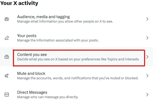 Go to the Content you see the option on X