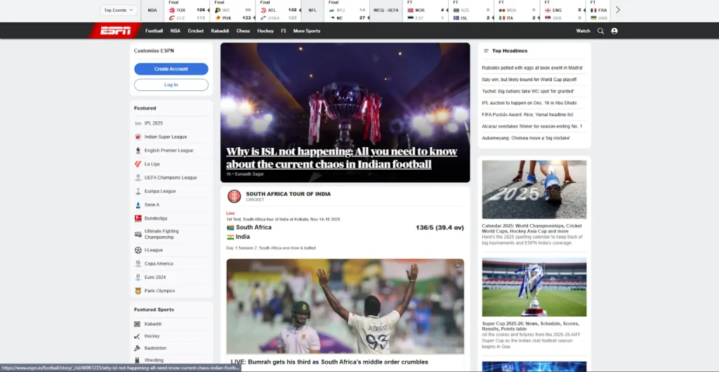 Homepage of ESPN+