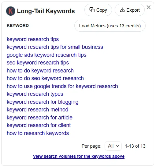 Image of Keywords on Keywords Everywhere