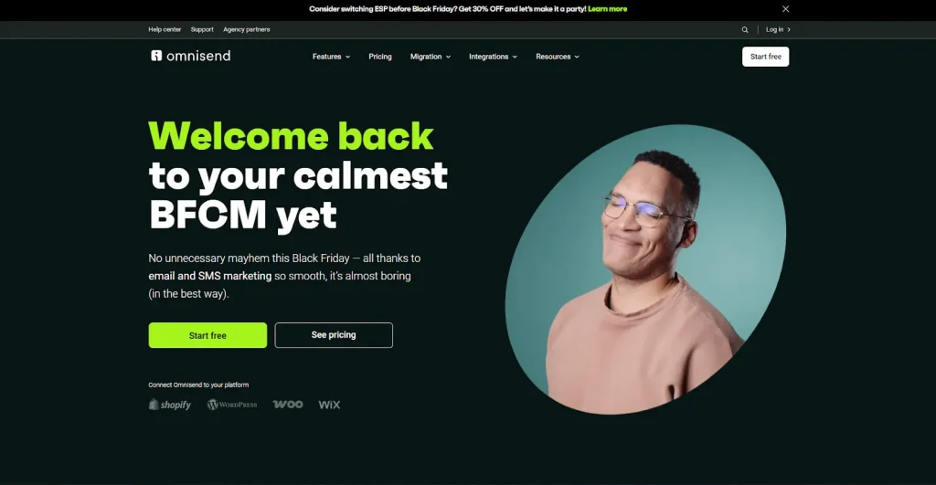 Homepage of Omnisend