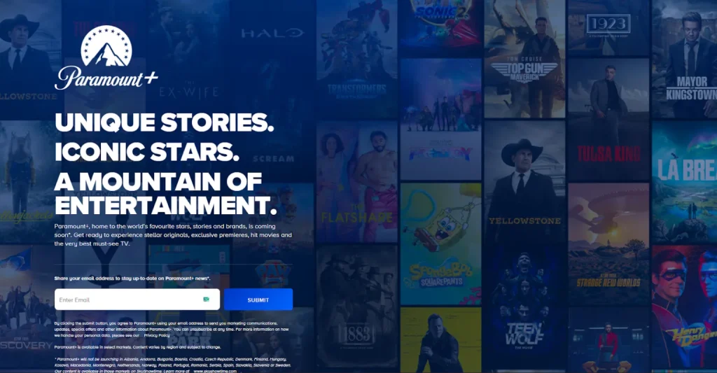 Homepage of Paramount+