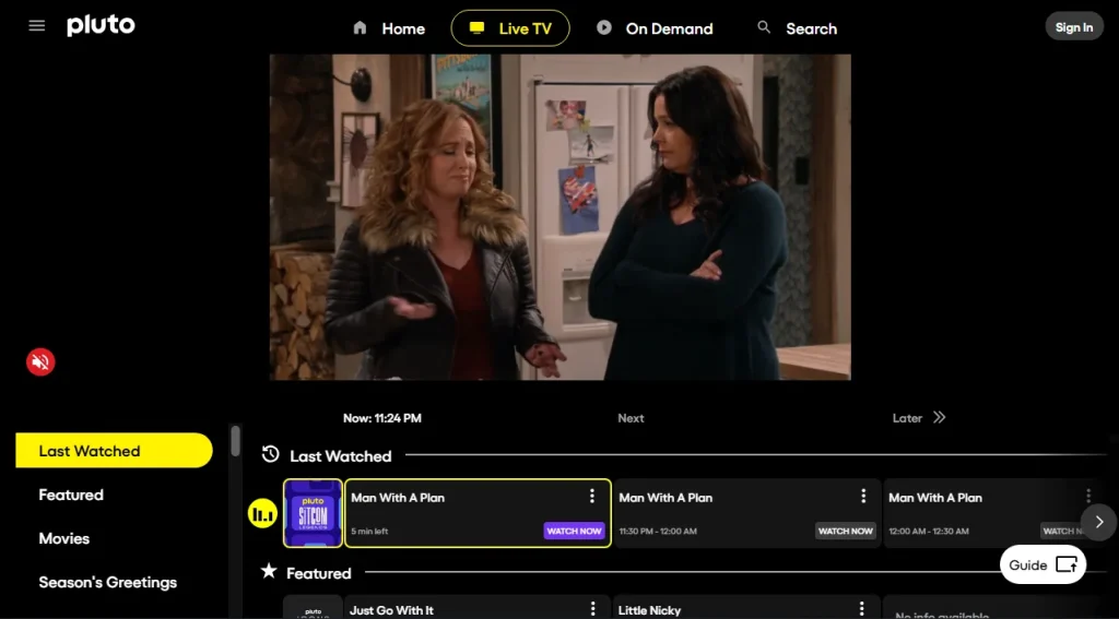 Homepage of Pluto TV