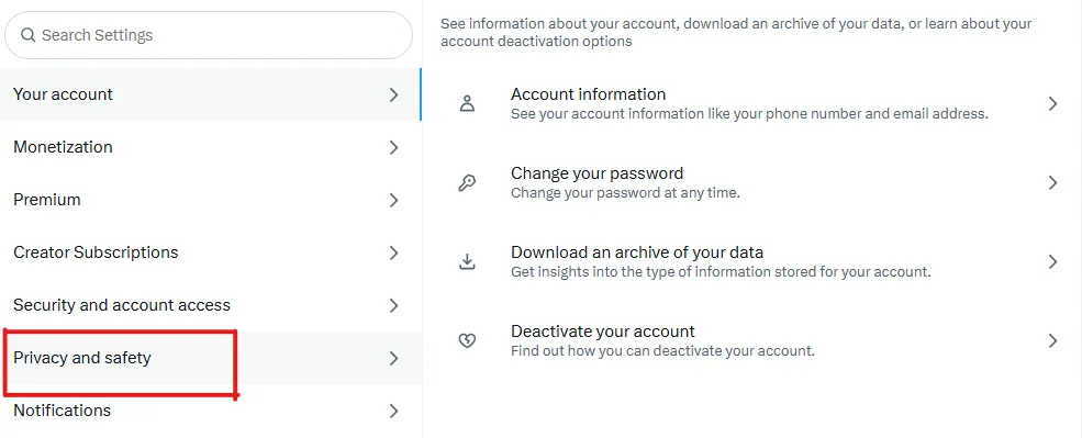 Privacy and safety in X settings