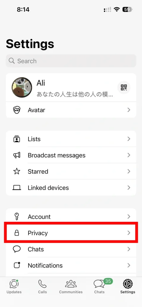 Privacy in WhatsApp settings iOS