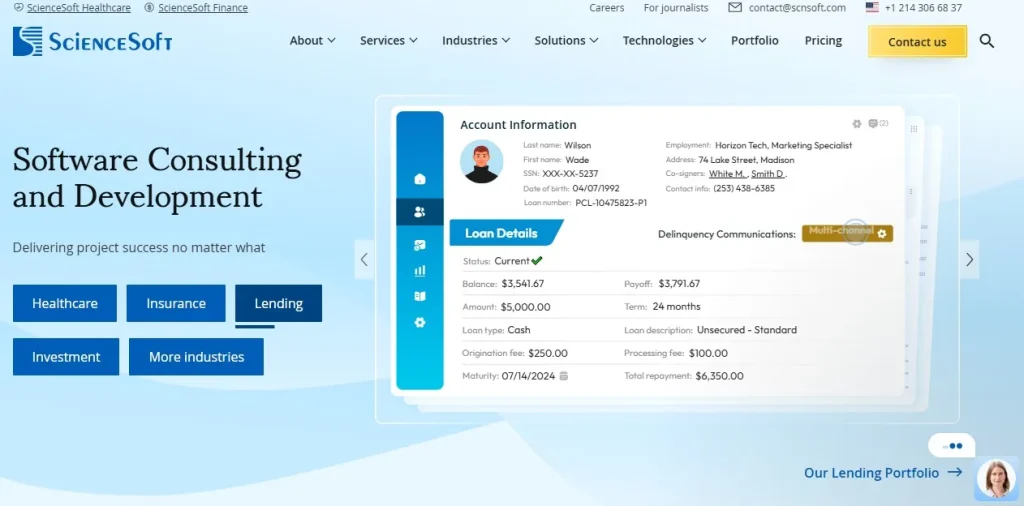Homepage of ScienceSoft
