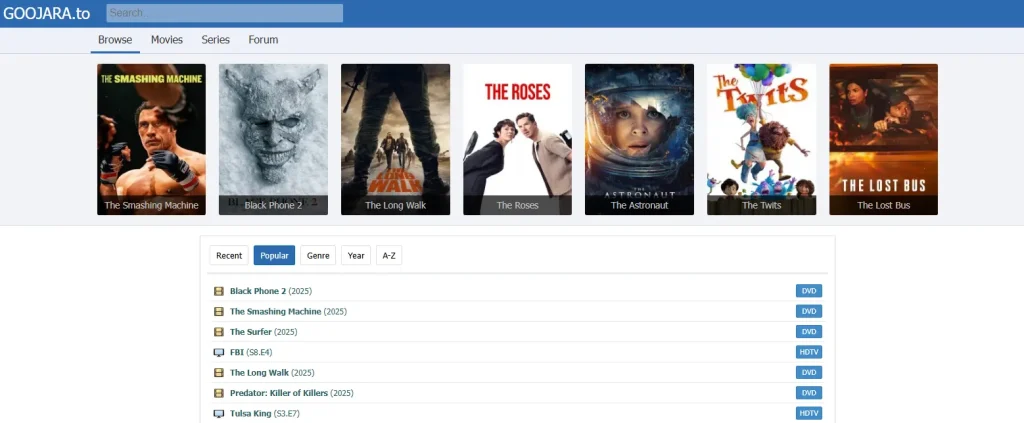 Screenshot of Goojara.to Home | Source Goojara.to